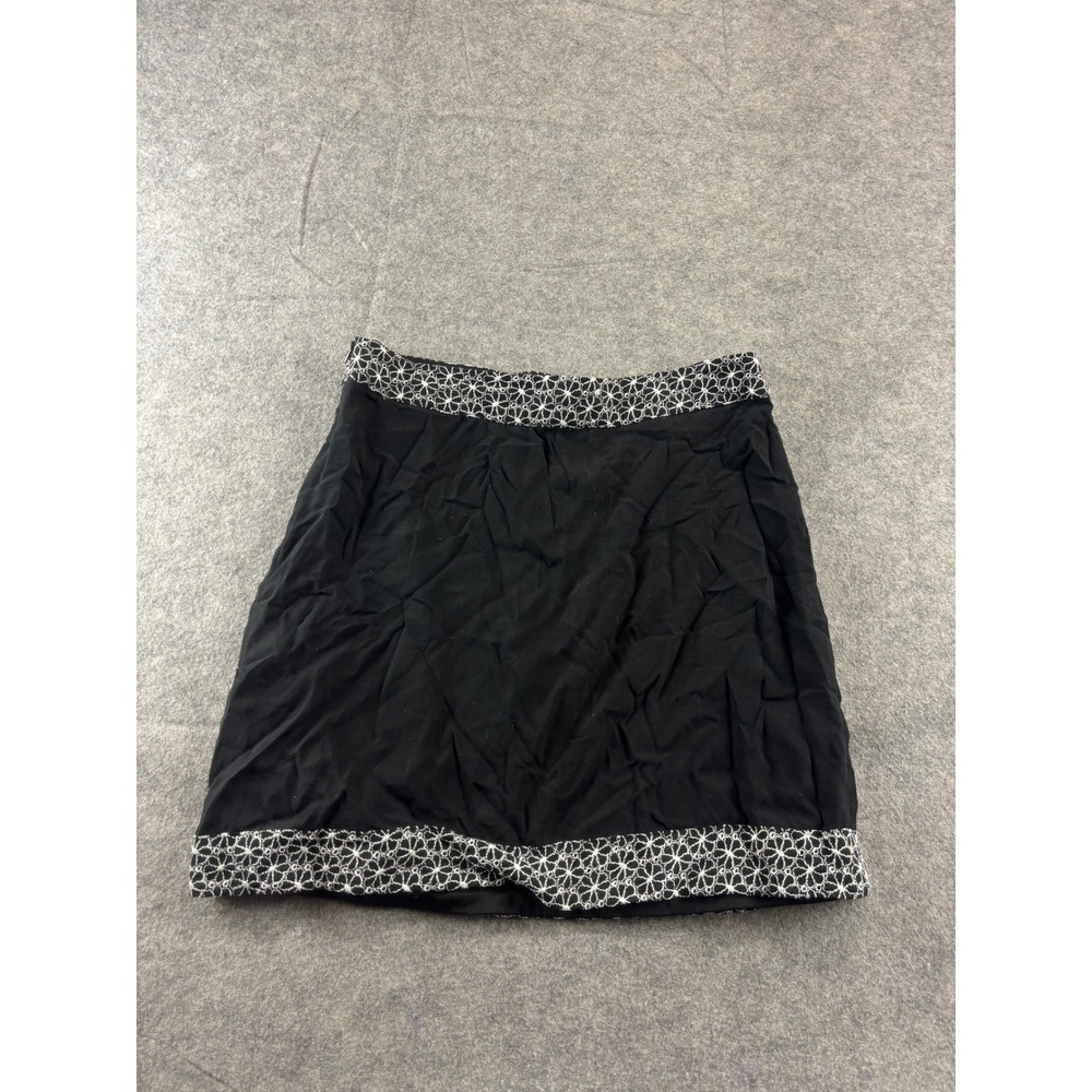 Mismash Black Mini Skirt White Floral Embroidered Trim Womens S Chic Gingham Out